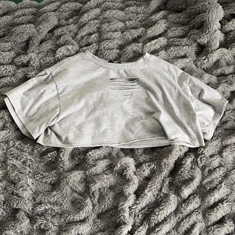 gray distressed crop top